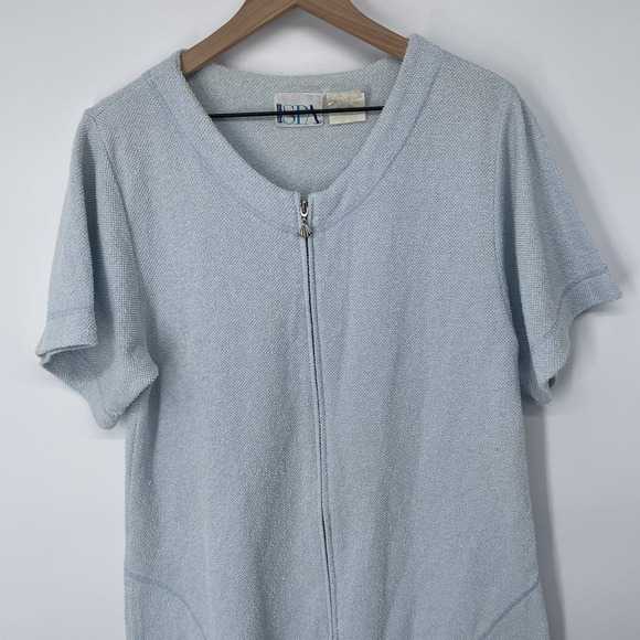 VTG 90s Delicates Spa Terry Cloth Bath Robe Women S Light Blue Pockets Full Zip - Picture 2 of 10
